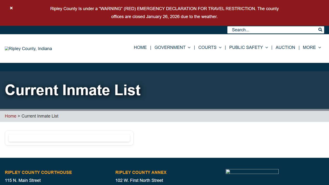 Current Inmate List Ripley County, Indiana